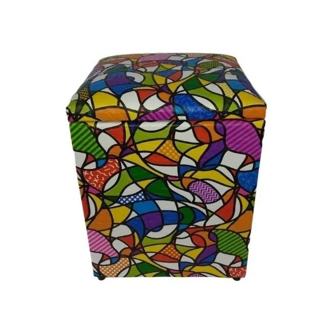 Puff Bau Quadrado Porta Objeto Romero Brito