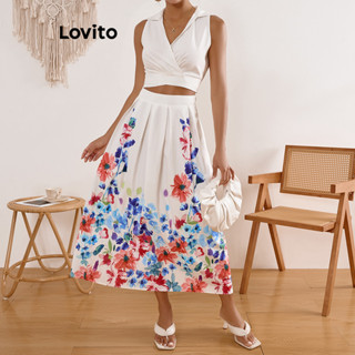 Lovito Tops ou calças plissadas femininas elegantes com estampa Floral LBL17564 em Oferta na Shopee