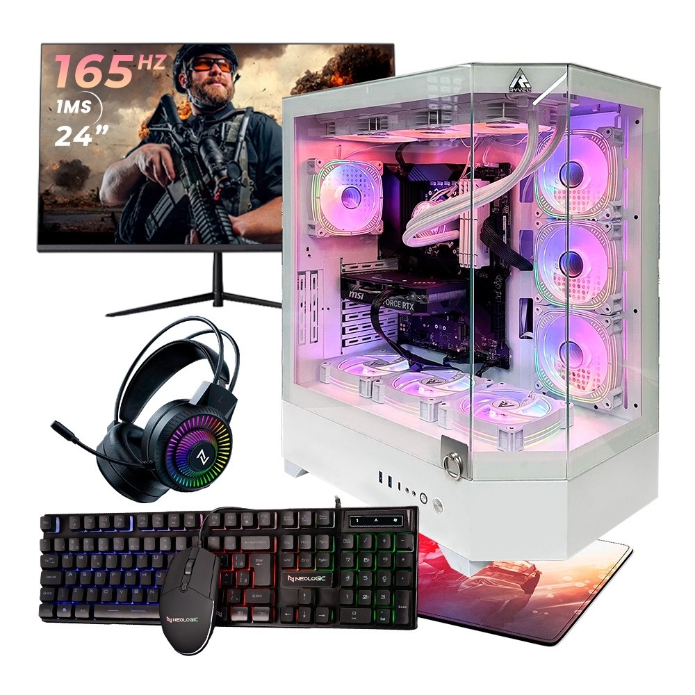 PC GAMER COMPLETO AMD RYZEN 5 5600GT 16GB B550M 480GB M.2 500W WC WHITE 240MM MONITOR 24 165HZ 1MS NEOLOGIC NLI87572 - Computers & Accessories