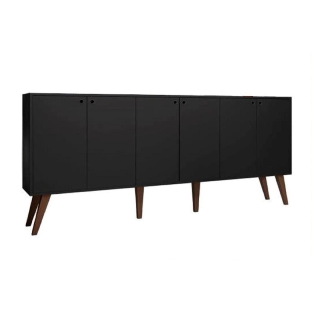 Aparador Buffet Retro p/ Sala Estar 6 Portas Guatemala Preto