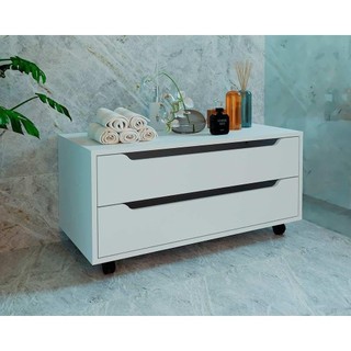 Gabinete de Banheiro c/ Rodizio BN3643 s/ Cuba 2 Gavetas 80cm Branco - Tecno Mobili em Oferta na Shopee