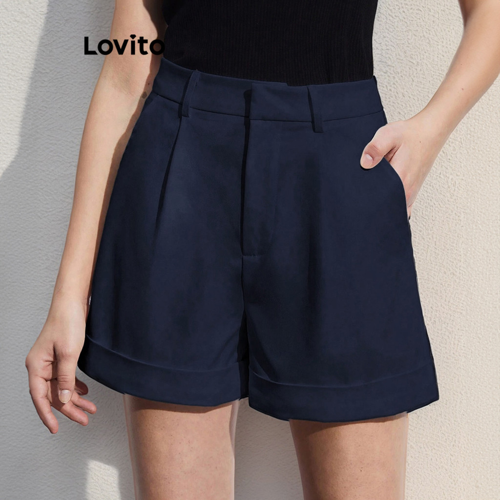 Lovito Shorts Elegantes Lisos De Camada Dupla Para Mulheres L95ED830