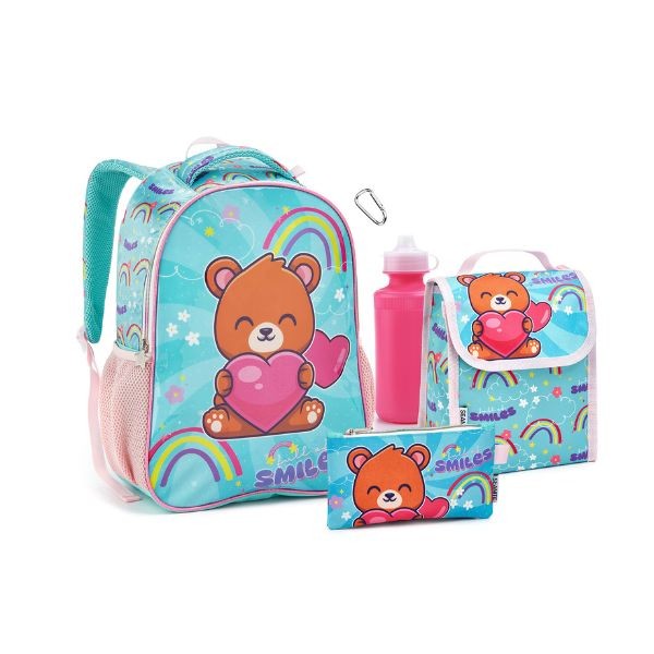 Kit Mochila Costas 4 Itens Urso Coala Panda Escolar Infantil