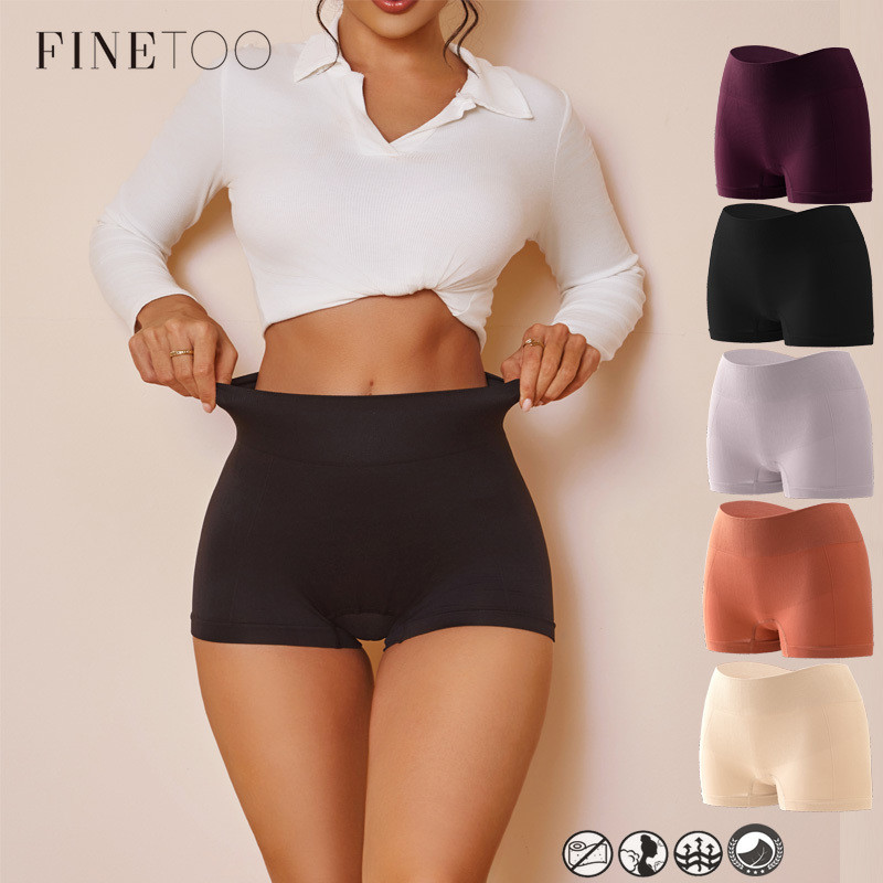 FINETOO Short De Cintura Alta Para Mulheres Sem Costura Boxer Shapewear Calcinha De Algodão Puro Virilha Roupa Íntima - Women Clothes