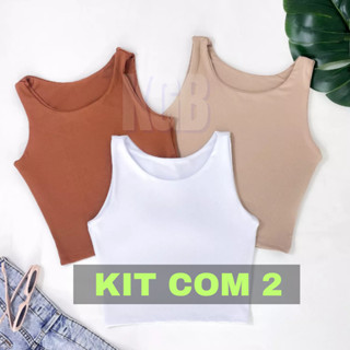 Cropped Feminino Top Liso Básico Regata Suplex Forro Duplo Nadador Tecido Premium  Blusa B...