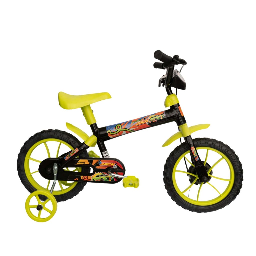 Bicicleta Infantil Jack Aro 12" Preto e Verde Limão Verden Brinquedo Presente Criança Esportes