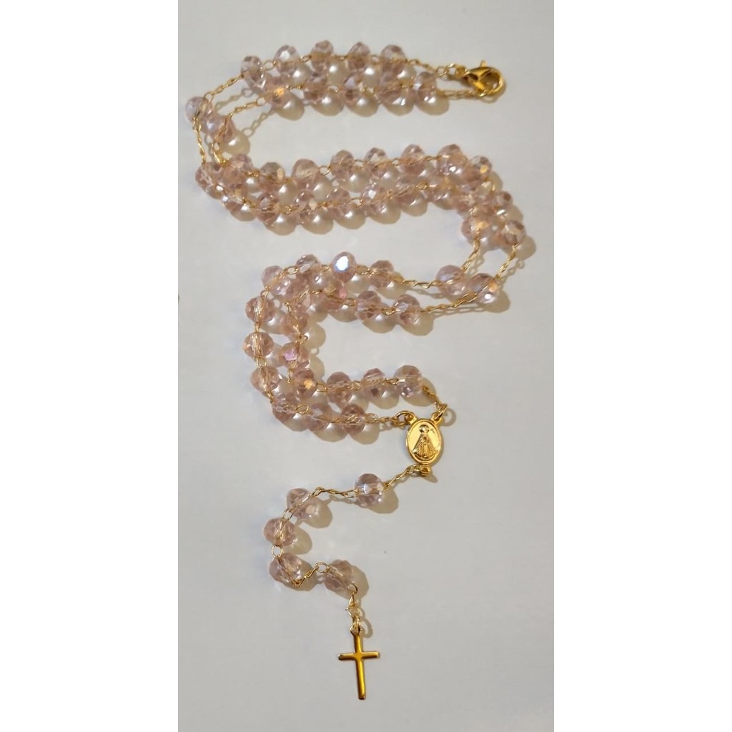 Terço Cristal Nossa Senhora Aparecida MHS Rosa