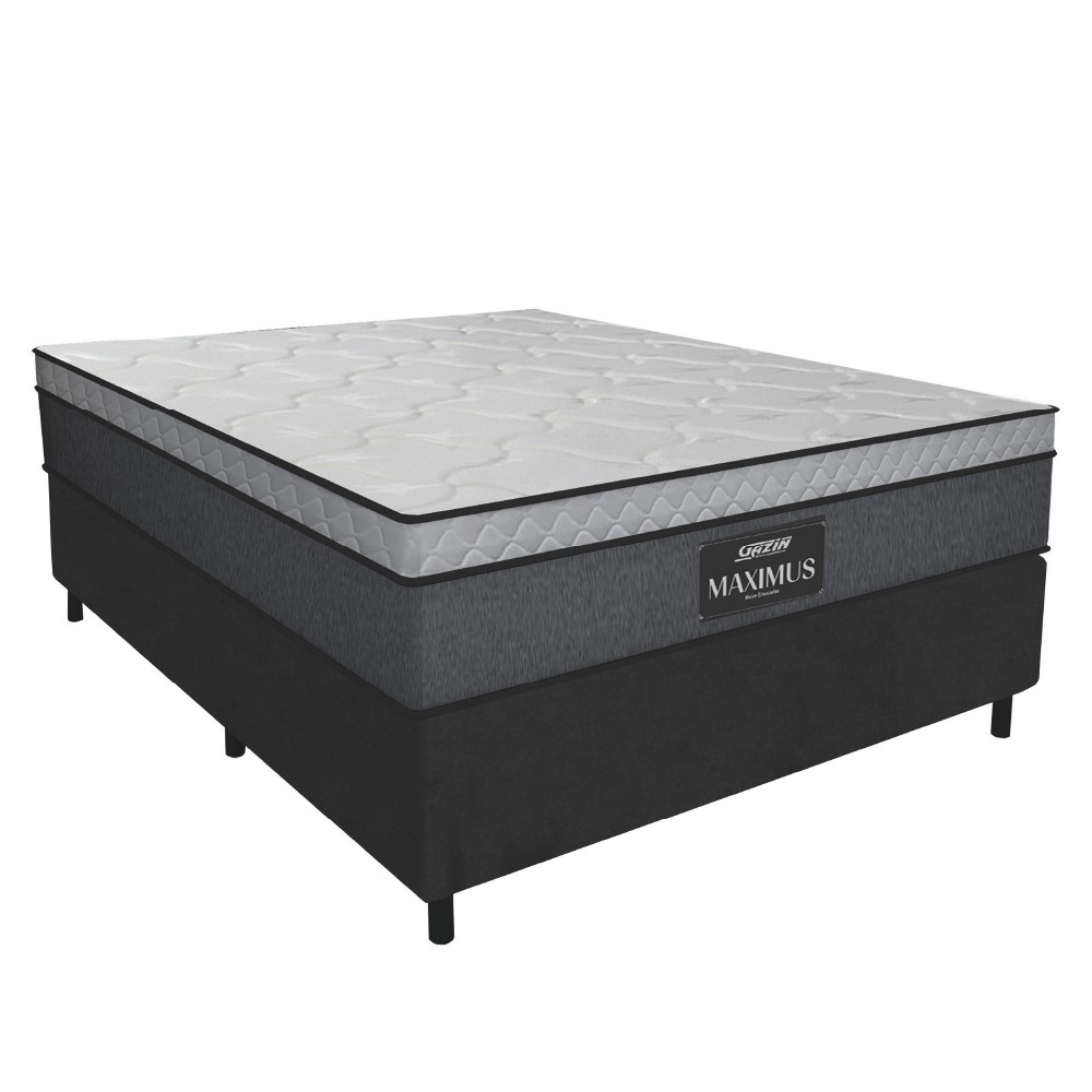 Cama Box Casal Colchão Molas Ensacadas Pillow Maximus 138x188x62cm Cinza / Preto Gazin