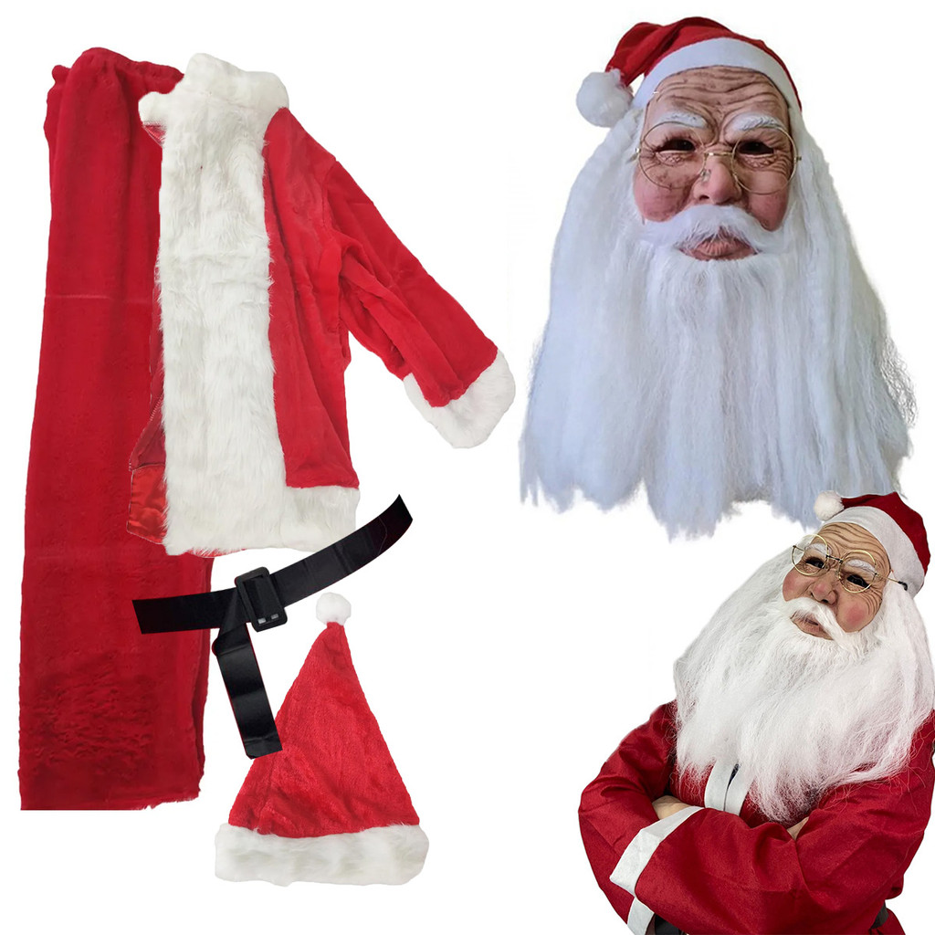 Mascara Realista Papai Noel Fantasia Roupa Natal Completa Natalina Oculos Barba Evento Fim de Ano Confraternizaçao