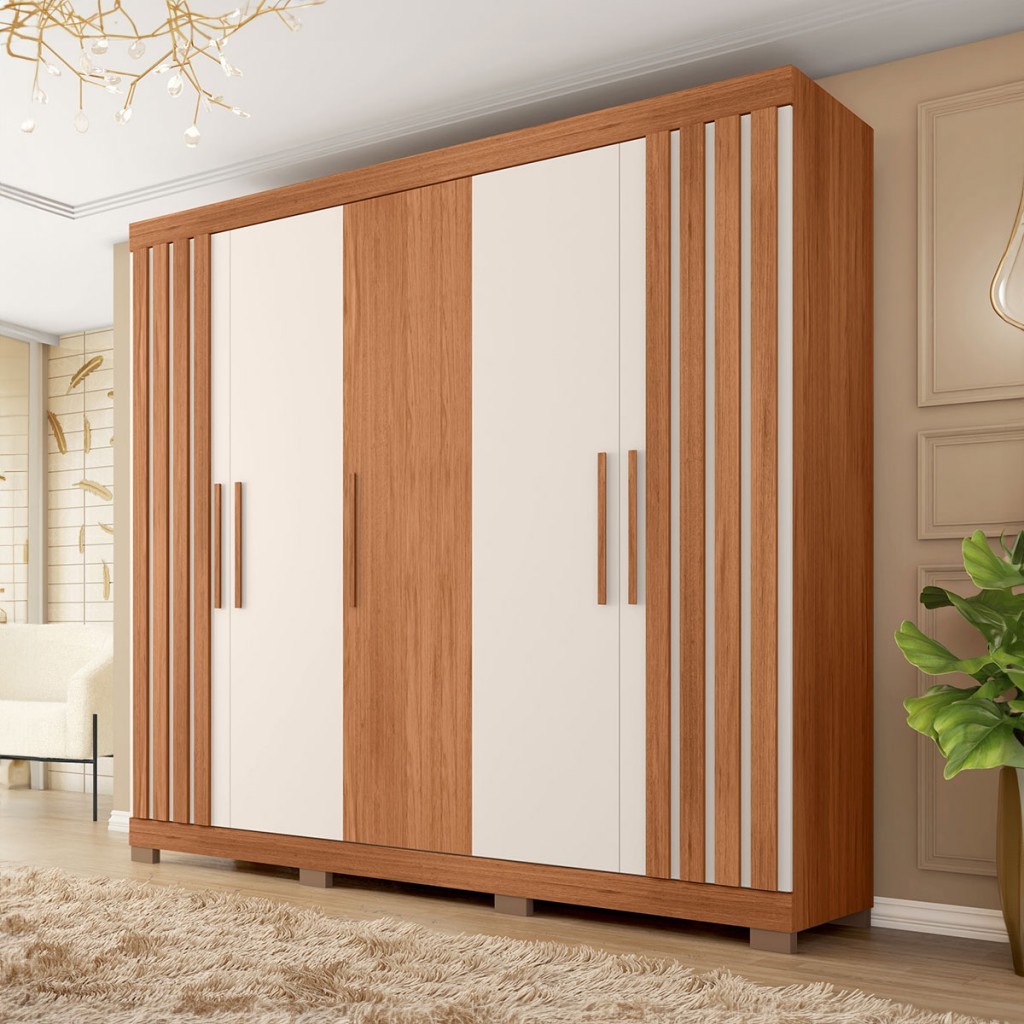 Guarda Roupa Casal Sophia 5 Portas 2 Gavetas Freijo/Off White - Caemmun em Oferta na Shopee