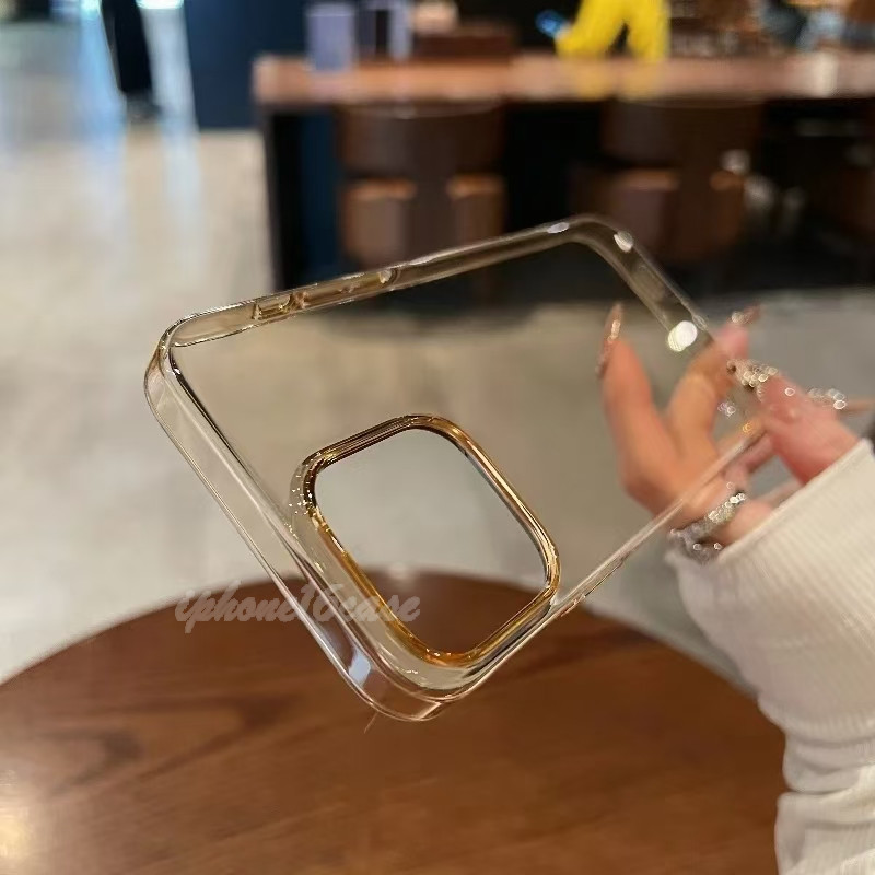 Novo Ultra Fino Deserto Ouro Claro Caso Para iPhone 16 14 13 12 15 Pro Max Transparente Duro À Prova Capa De Choque