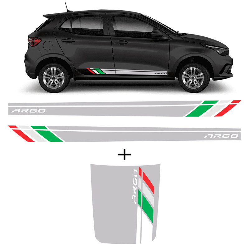 Kit Faixa Lateral Fiat Argo Italia E Adesivo Aplique Do Capo