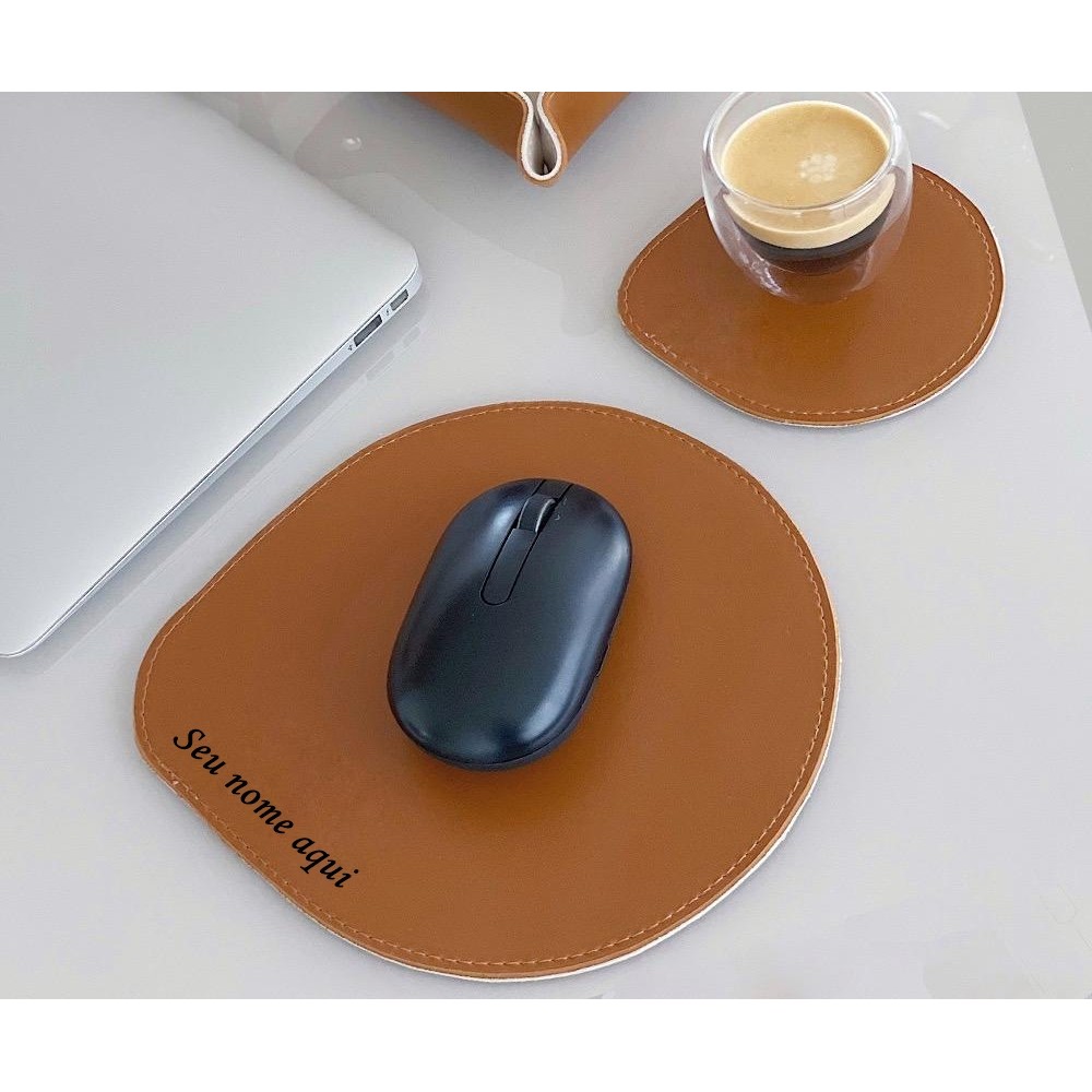 Mouse Pad + Porta Copos Couro eco Personalizado em Oferta na Shopee