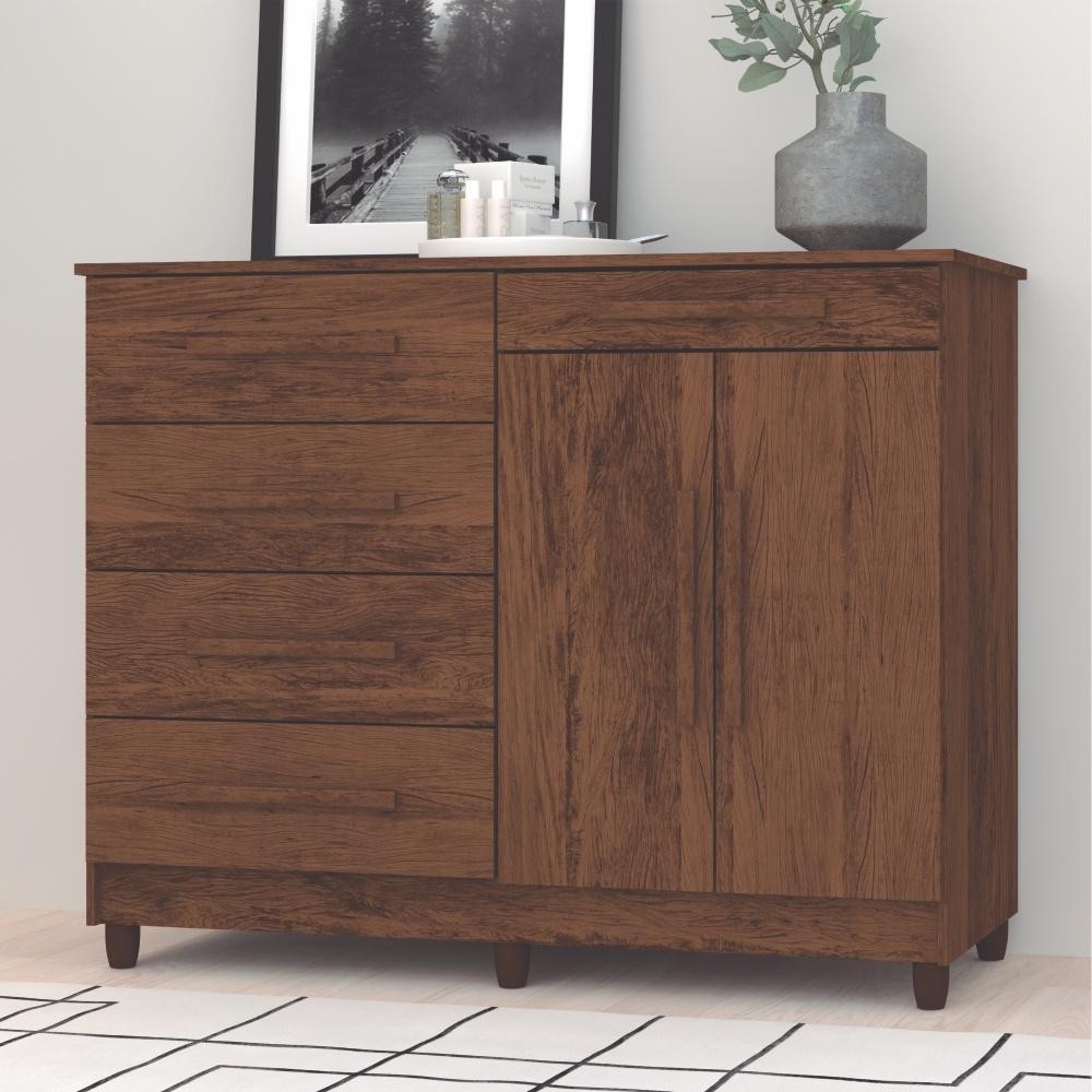 Cômoda Muskogee 5 Gavetas 2 Portas Imbuia em Oferta na Shopee