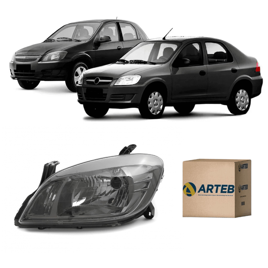 Farol Principal Celta 2007 a 2011 Prisma 2008 a 2012 Dark Chrome Lado Esquerdo em Oferta na Shopee