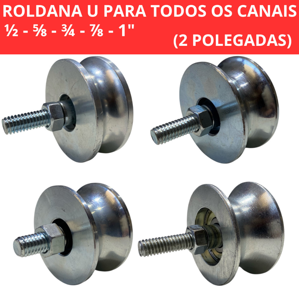 Roldana Aliaço 2" Cava U (1/2- 5/8 - 3/4- 7/8 - 1") Para Portão Correr Garagem