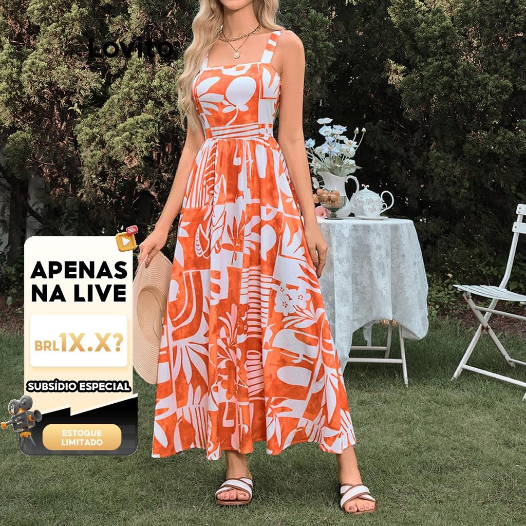 (LIVE STREAM SALE) Lovito Vestido Boho Tropical Pattern para Mulheres LBL17602 em Oferta na Shopee