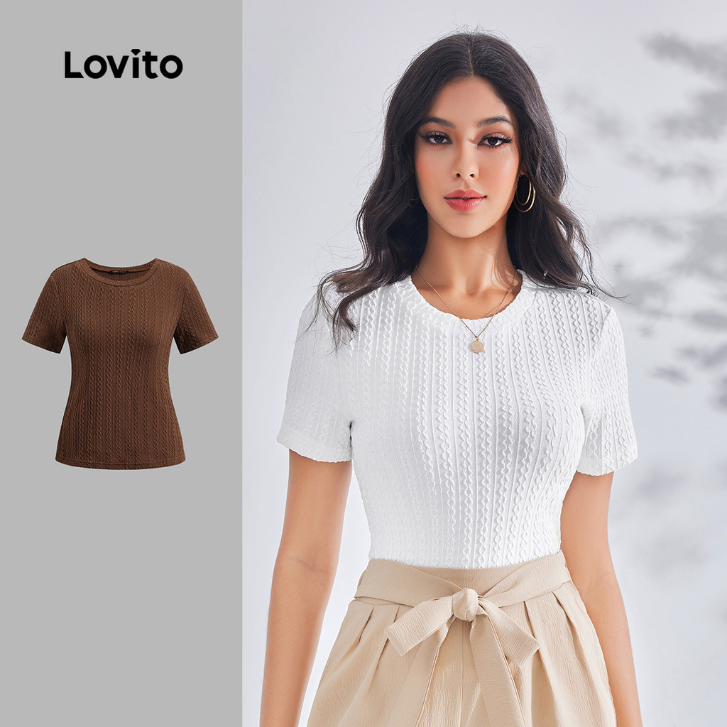 Lovito Camiseta Casual Lisa Básica Para Mulheres LBE03047 (Multicolorido) em Oferta na Shopee
