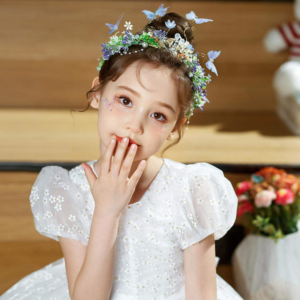 Coroa De Flores Para Mulheres , Borboleta Ajustável Feita À Mão , Guirlanda De Cabelo Festa De Festival De Casamento , C