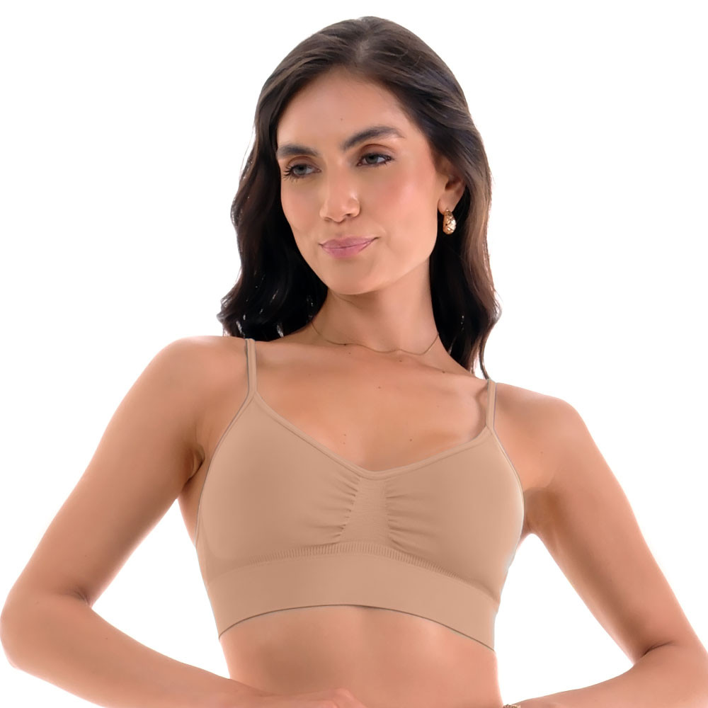 Sutiã Top Alça Fina Regulável com Bojo Removível sem Costura Bege Zee Rucci em Oferta na Shopee