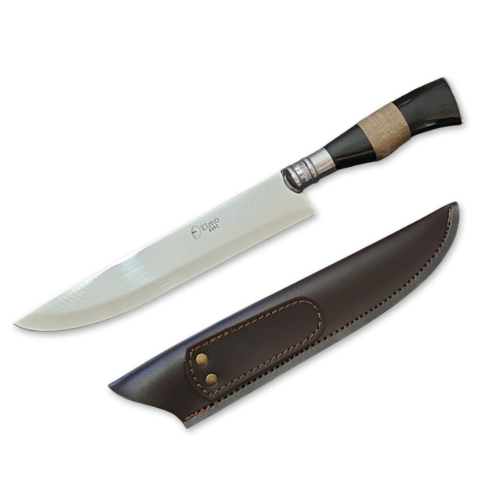 Faca Churras Elmo Inox Cabo Resina Tipo Chifre Madeira 9POL