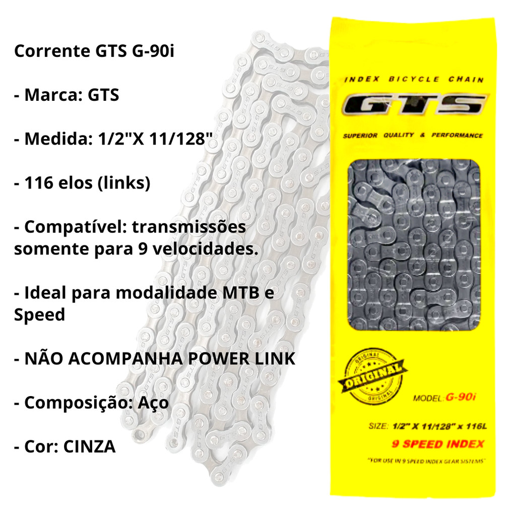 Corrente 9v 27v Gts Para Bicicleta 29 E 26 116l Cor Prateado