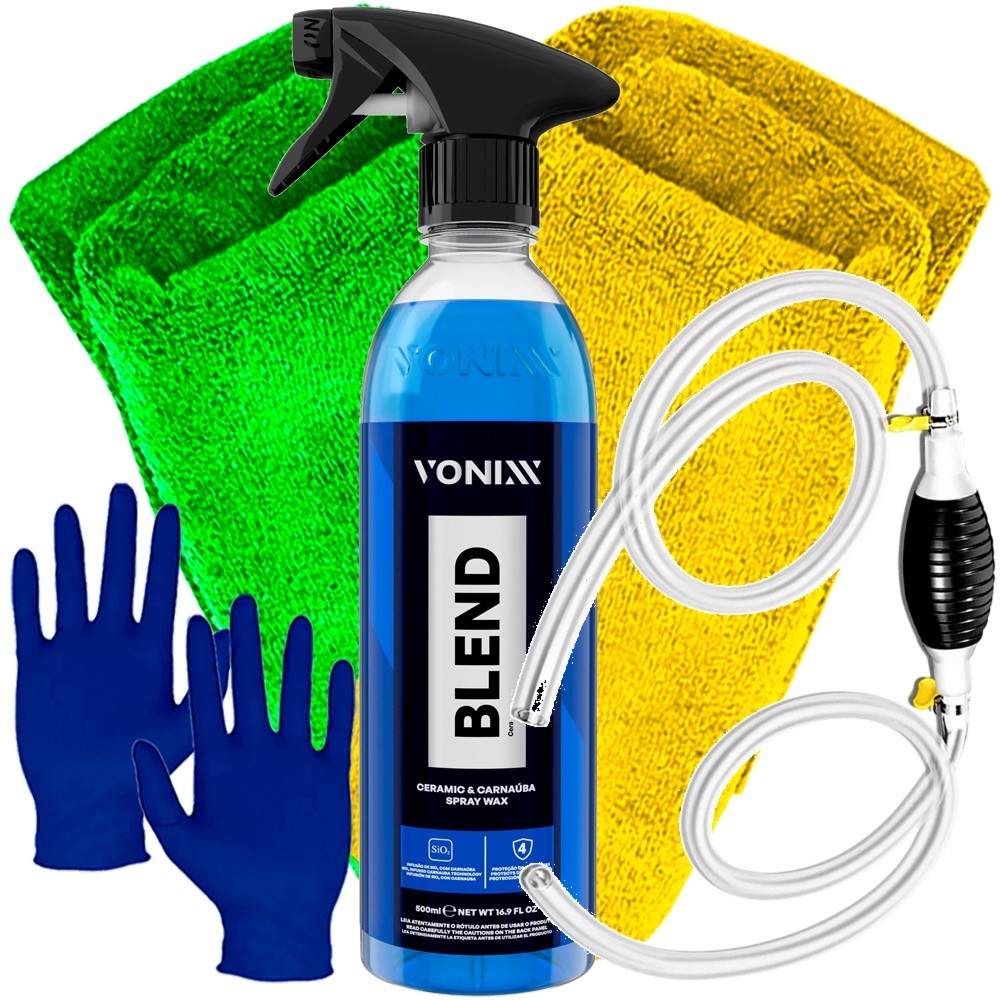 Kit Limpeza Automotiva Cera Blend Spray Vonixx Bomba Sucção Combustível Luva Nitrílica Toalha Microfibra Karbox Oferta