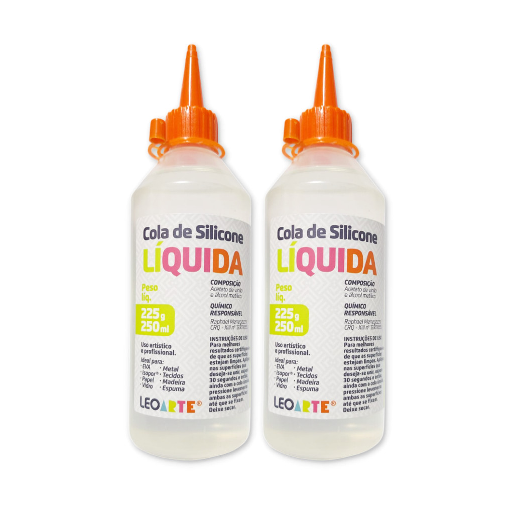 Kit 2 Cola de silicone líquida 250ml Leoarte, uso artístico e profissional
