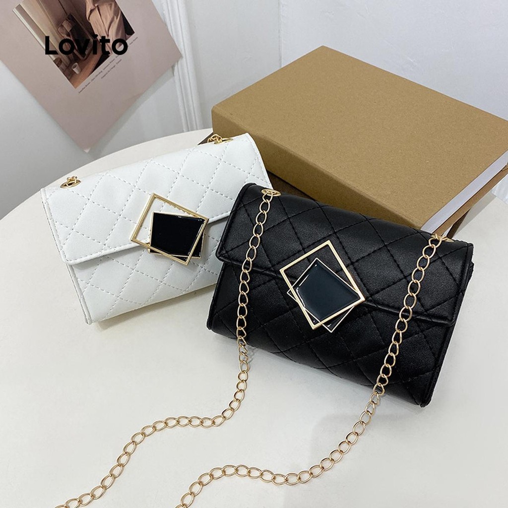 Lovito Bolsa Casual lisa com fivela quadrada Lingge Bolsa de ombro pequena versátil para mulheres LFA76034 - Women Bags
