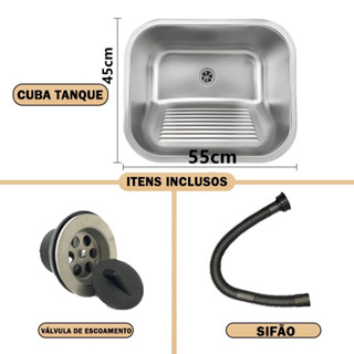 lavanderia Tanque  55 X 45cm Com Válvula Aço Inox CHELLY em Oferta na Shopee
