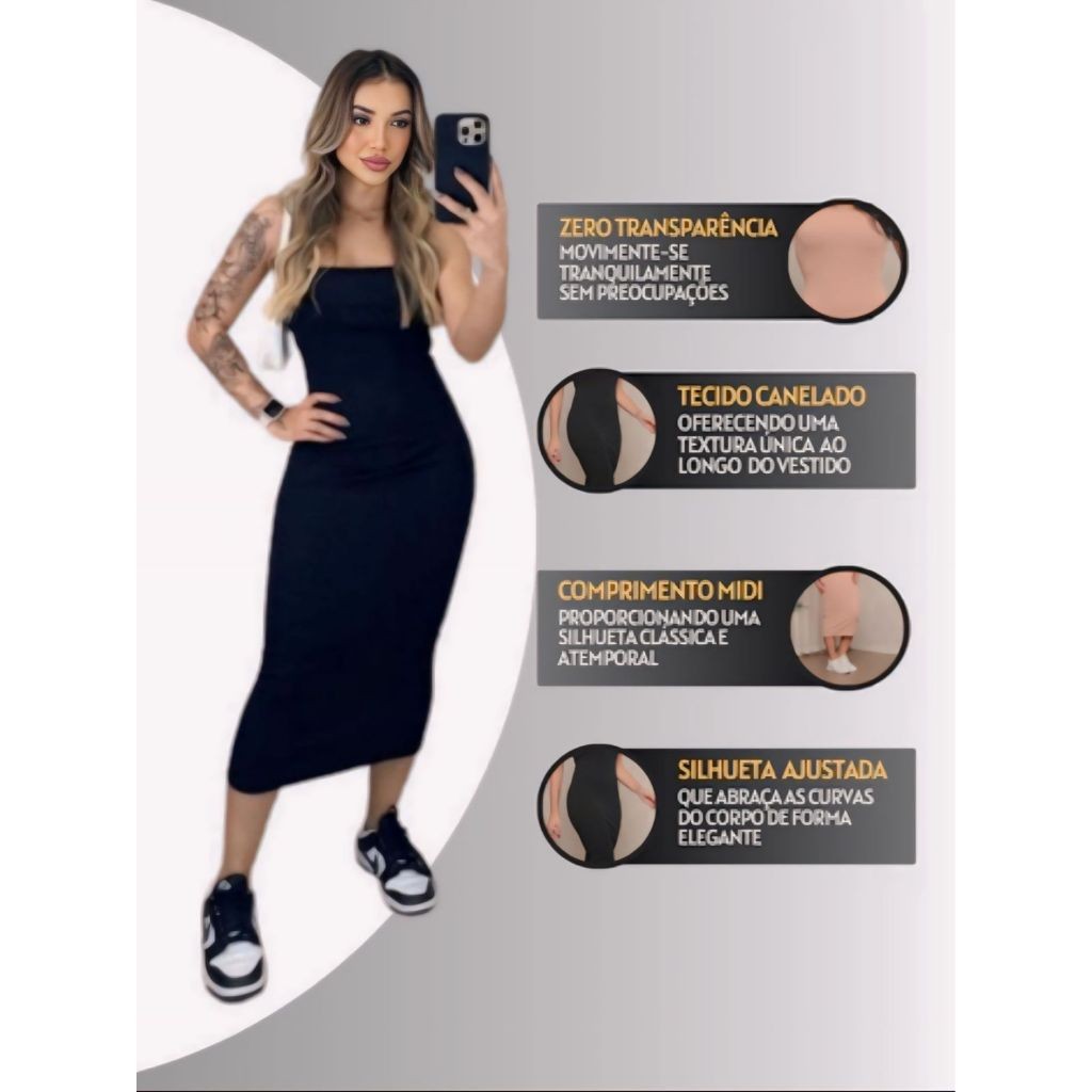 Vestido Midi Tomara que Caia Canelado Feminino Elegante Ajustado Moda 2025 Festa Casual