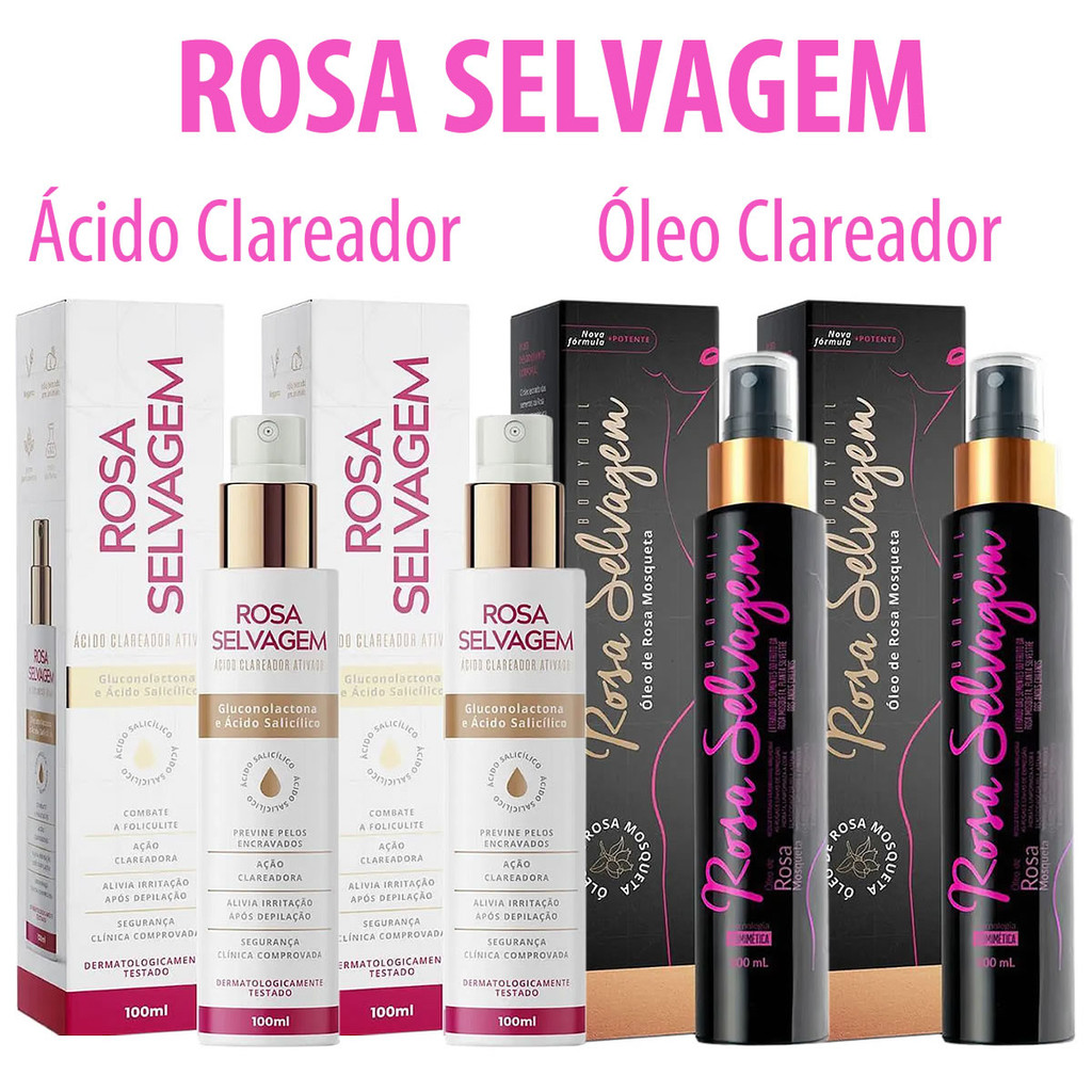 Rosa Selvagem Ácido Clareador Ativado + Óleo Clareador Rosa Mosqueta em Oferta na Shopee