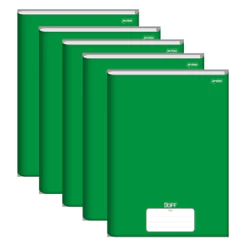 Caderno Brochura 1/4 Capa Dura 80 Folhas Stiff Verde Slim - Pacote Com 5 Unidades