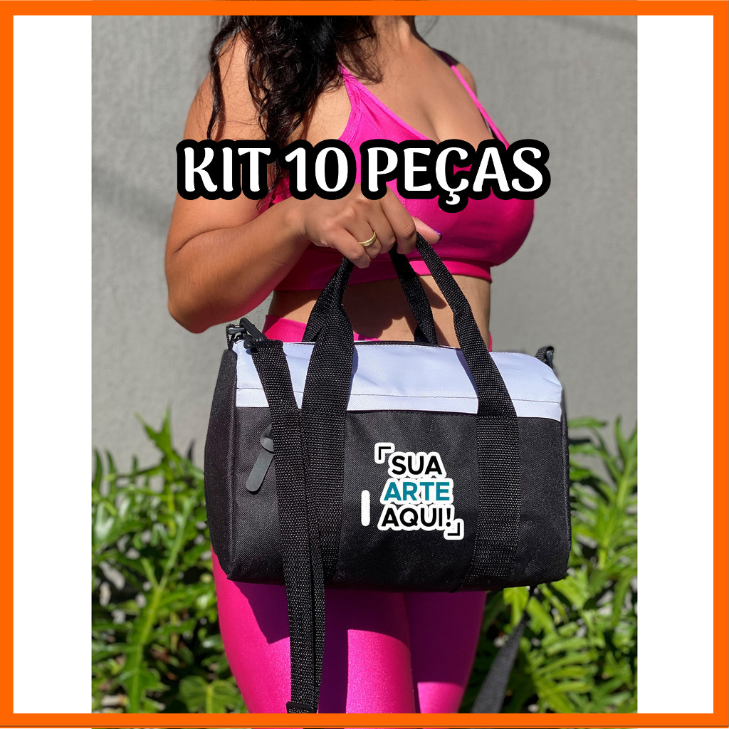 KIT 10 Mala Bicolor PERSONALIZADA Estampada Academia Viagem Fut Esporte Stilo Club