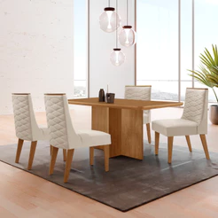 Mesa de Jantar Olímpia 120cm MDF Canto copo e com 4 Cadeiras Safira