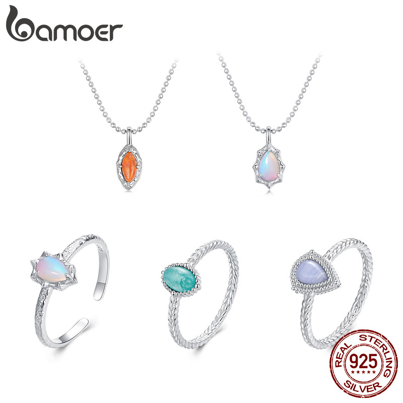 Anéis De Prata Esterlina 925 Bamoer Aurora Opala Tianhe Stone Design Joias Presentes Para Mulheres em Oferta na Shopee