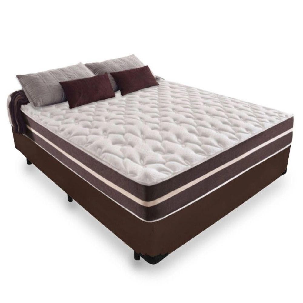 Cama Box Casal + Colchão De Molas Colchões Classic Superlastic 138x188x64 Marrom Proteção ...