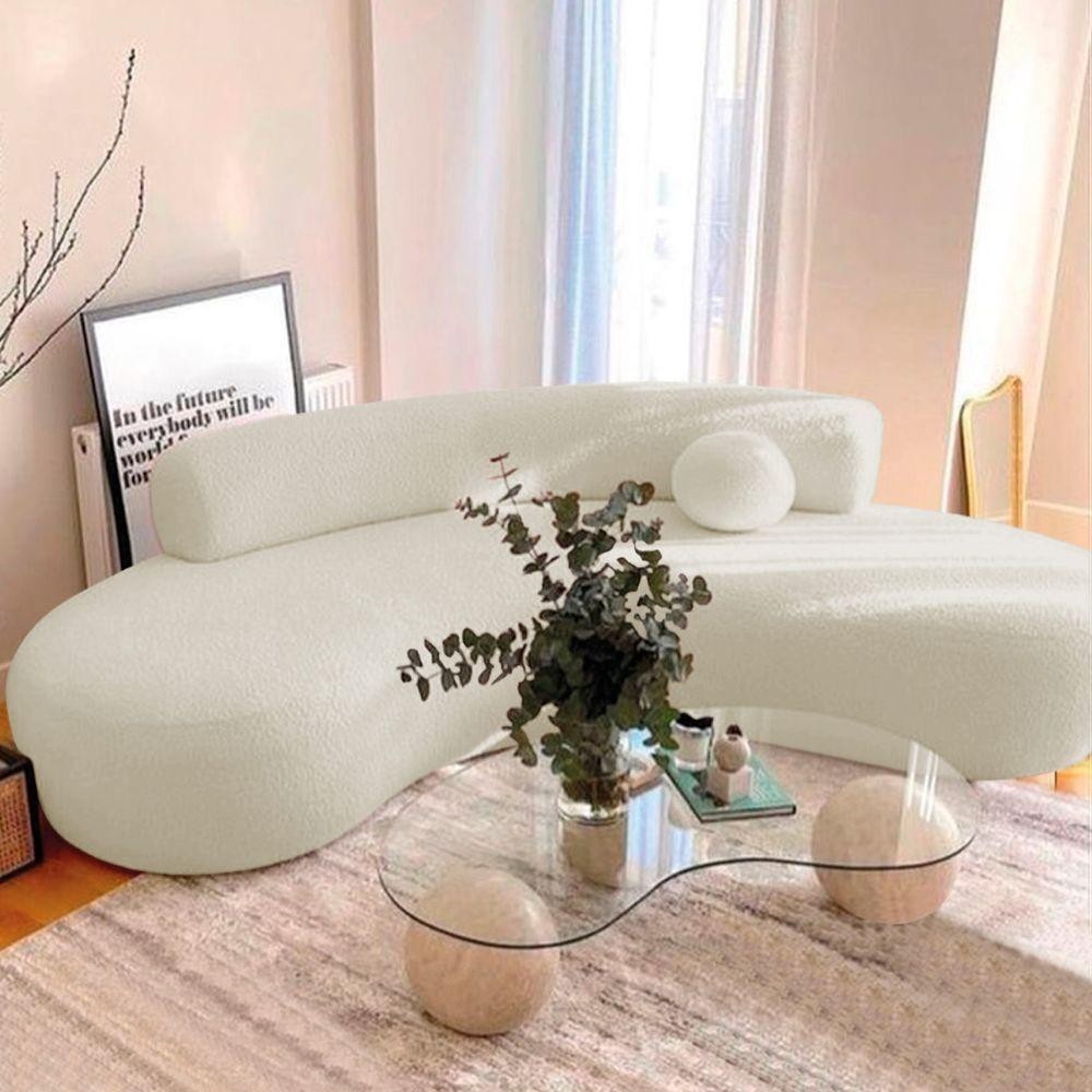 Sofá Curvo 3 Lugares Amsterdã 200cm Bouclé - Amarena Móveis Cor Bege em Oferta na Shopee