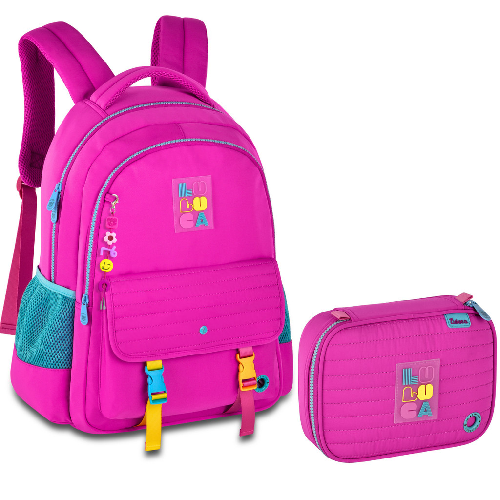 Kit Mochila de Costa e Estojo Infantil Feminina Luluca Varias Cores - Clio Style