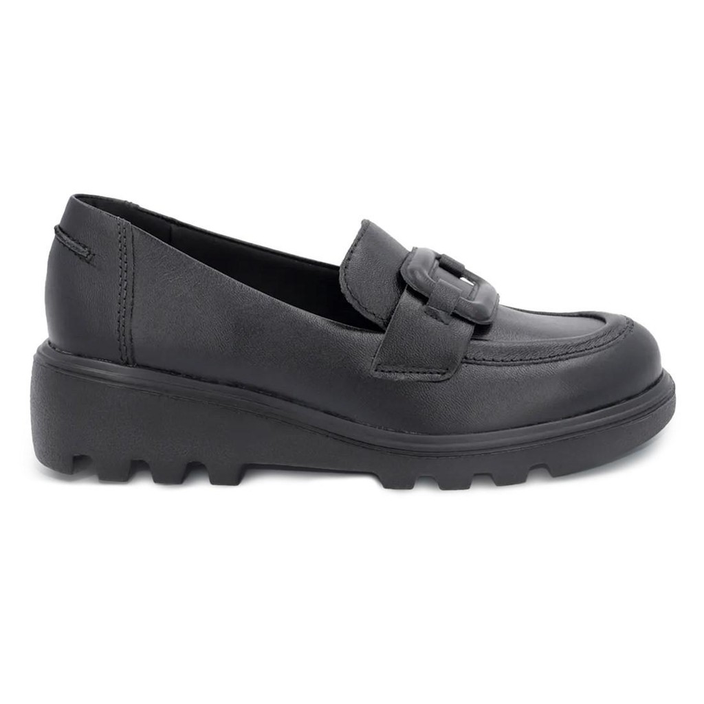 Loafer Usaflex Feminino Em Couro Salto Bloco Fivela Casual AL1503 - Women Shoes