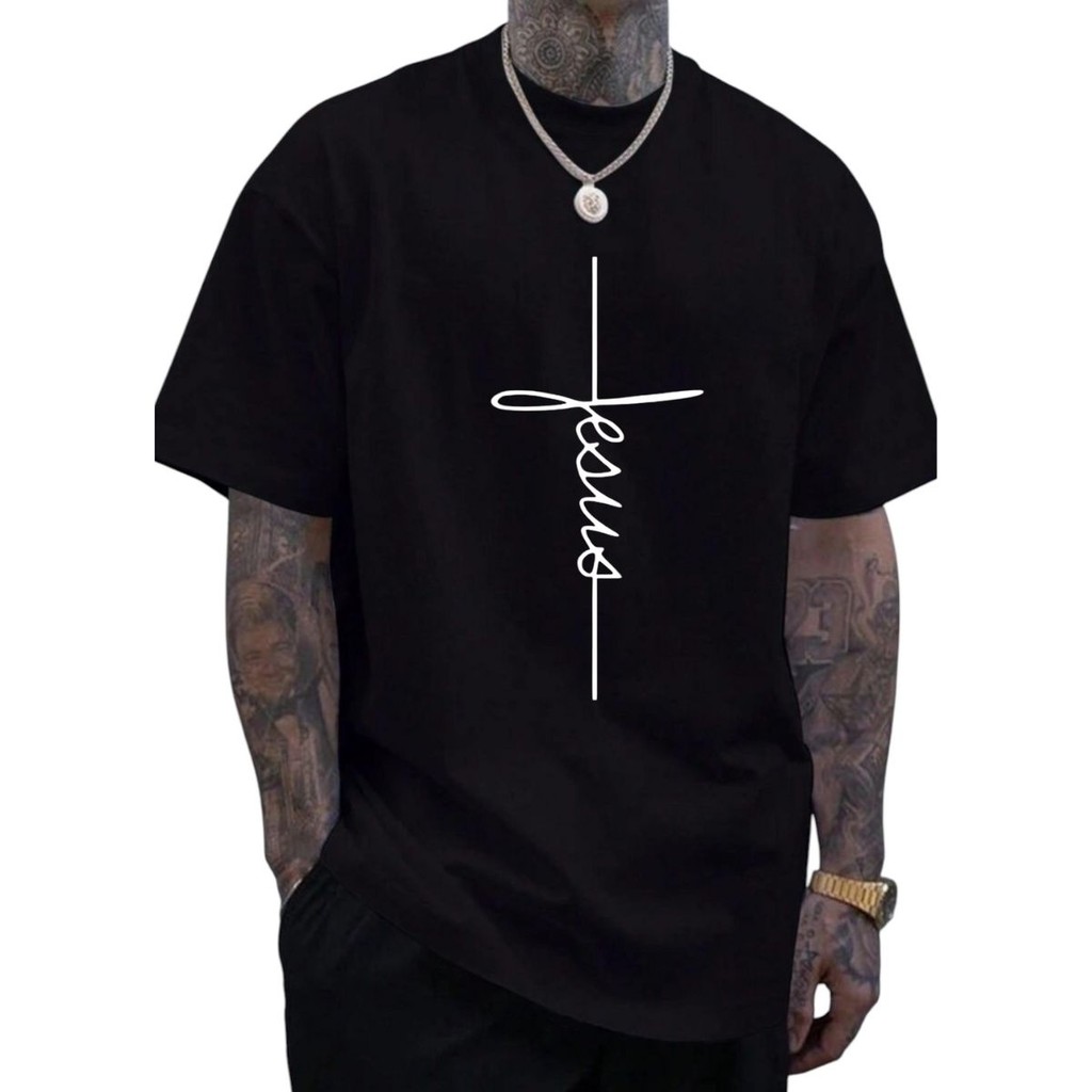 Camiseta oversized over  jesus streetwear masculina feminina unissex camisa 100% algodão confort em Oferta na Shopee