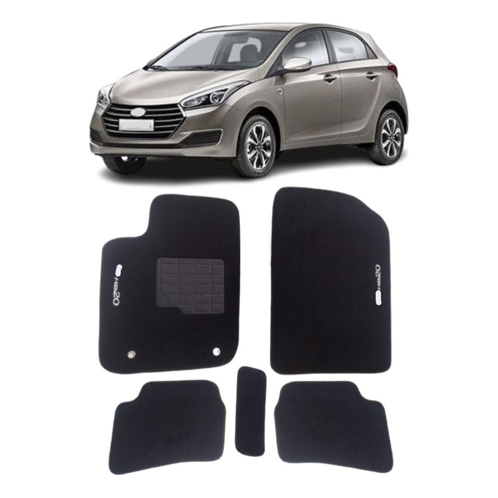 Kit de tapetes 5 peças específico HB20 2019 20 21 22 23 Carpete Res-Preto