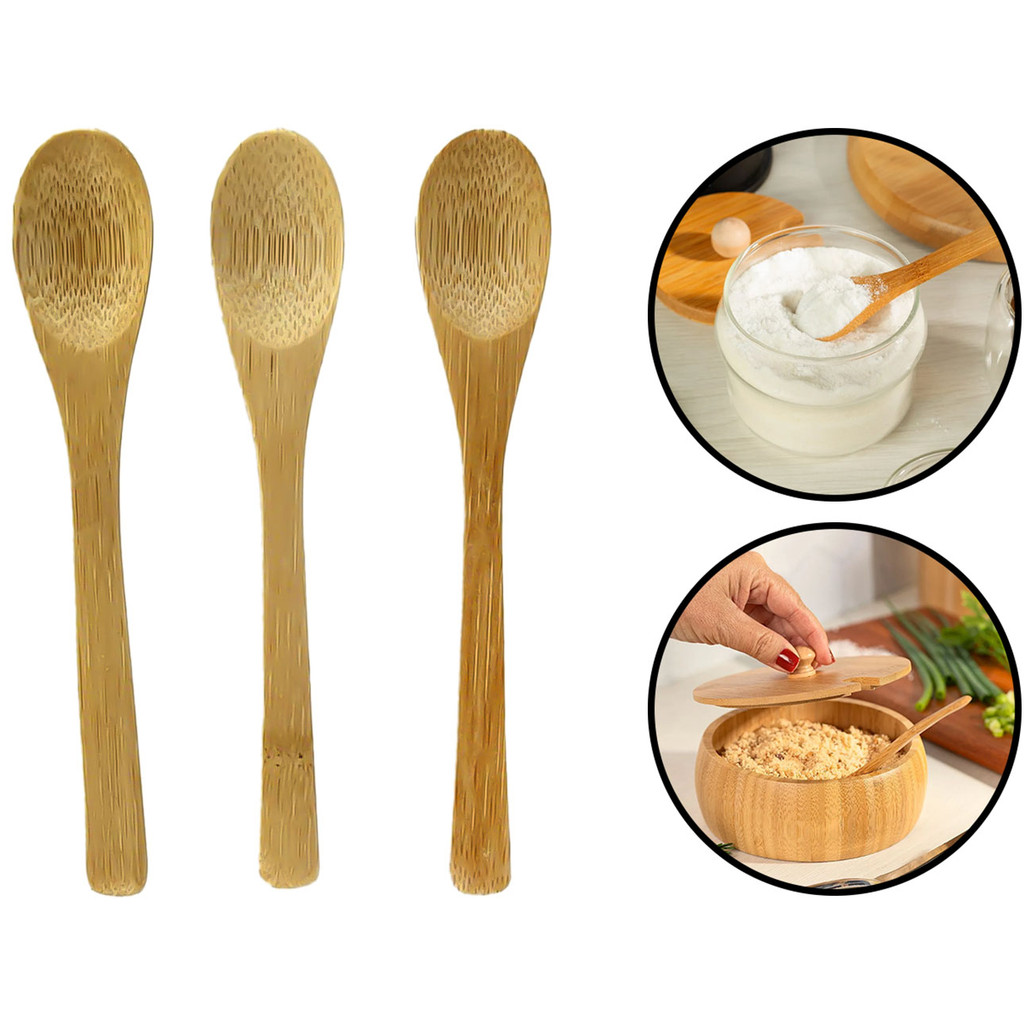 Kit 3 Mini Colheres Bambu Para Café Chá Sobremesa Petiscos Patês Multiuso 13cm Clink