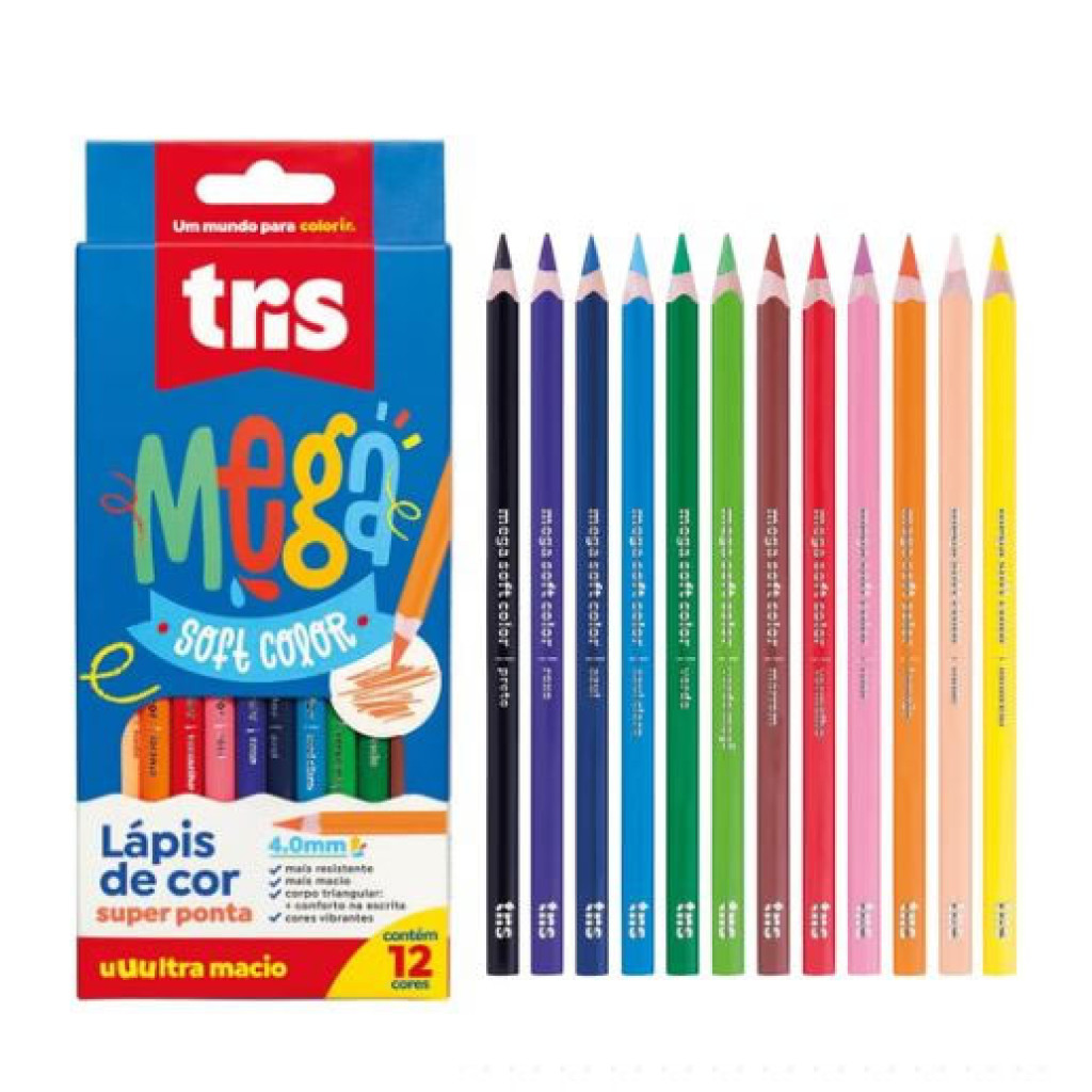 LAPIS COR TRIS MEGA 4.0MM 12CORES CJTO   907677 - Stationery