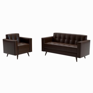 Sofá para Escritório e Recepção 3 Lugares Vitrola Revestimento Sintético Marrom em Oferta na Shopee