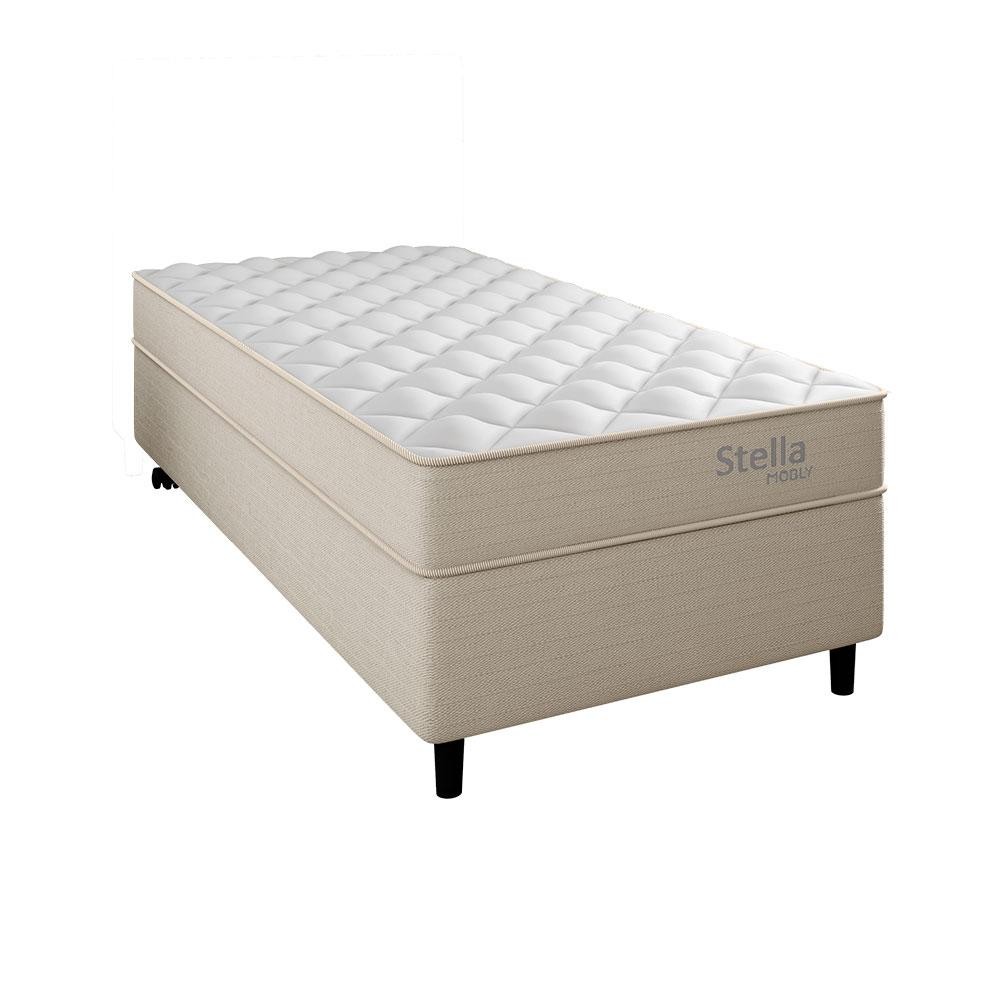 Cama Box com Colchão Solteiro Stella Molas Ensacadas (60x88x188) Bege em Oferta na Shopee