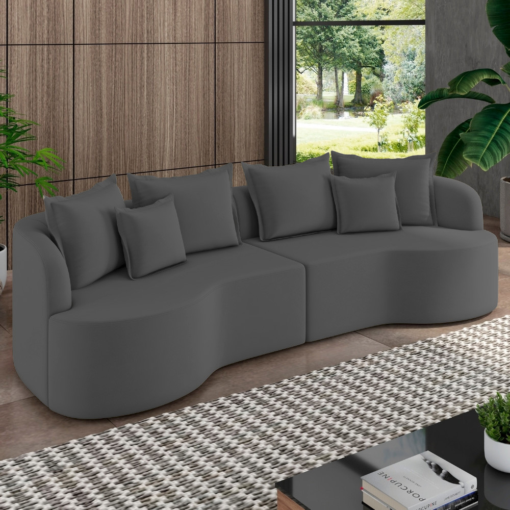 Sofá 3 Lugares Orgânico Sala De Estar Living 210cm Ekos K01 Veludo Cinza - Lyam Decor em Oferta na Shopee