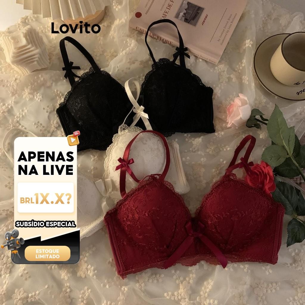 (LIVE STREAM SALE) Lovito Sexy Sutiã Bralette Feminino Liso de Renda com Laço LNE50359 em Oferta na Shopee