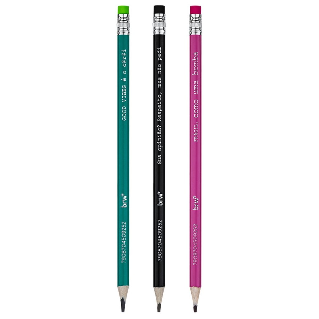 Kit 3 Lapis Grafite N°2/HB Triangular Good Vibes Satiras com Borracha na Ponta - BRW