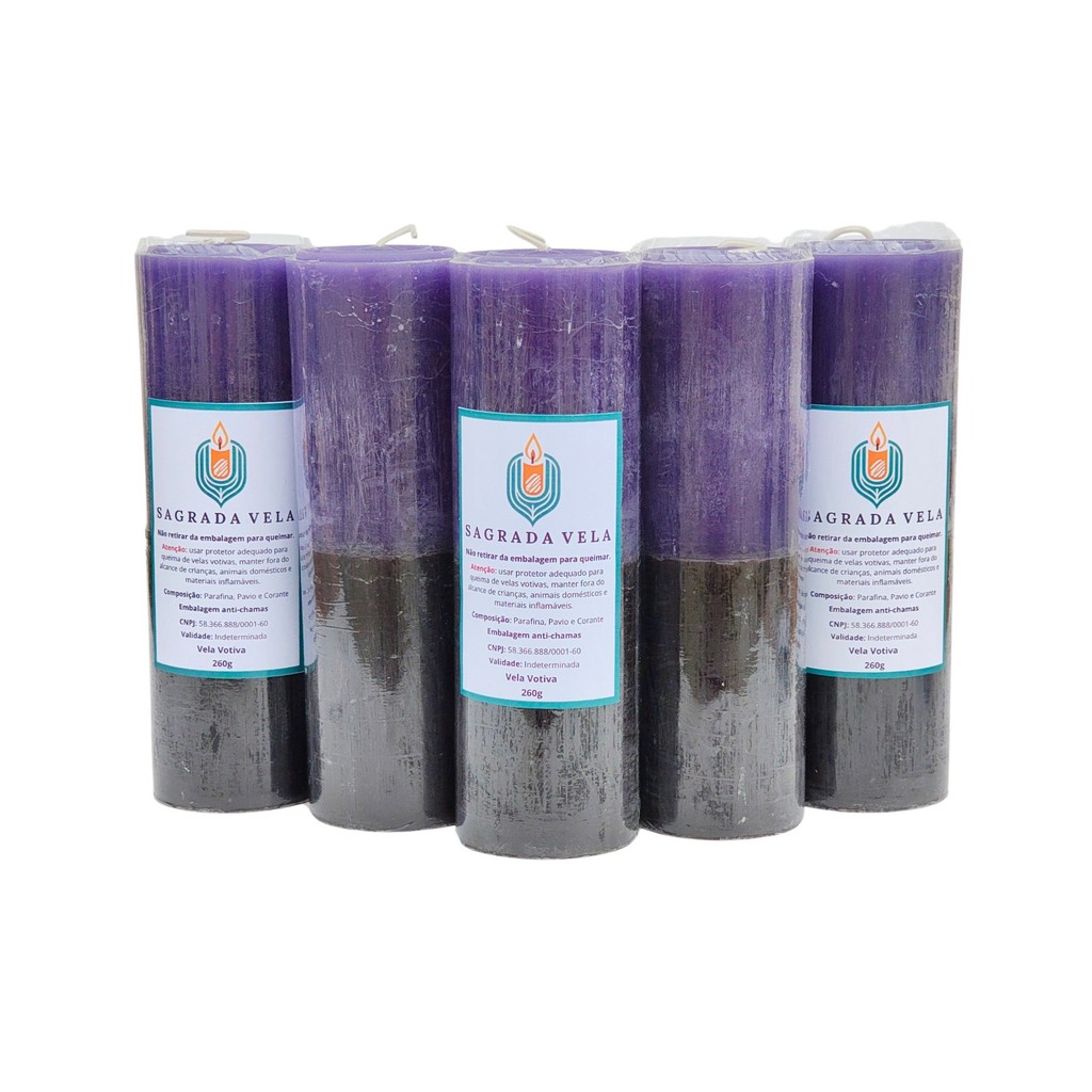 KIT 5 VELAS VOTIVA 7 DIAS  260G (ROXA E PRETA)
